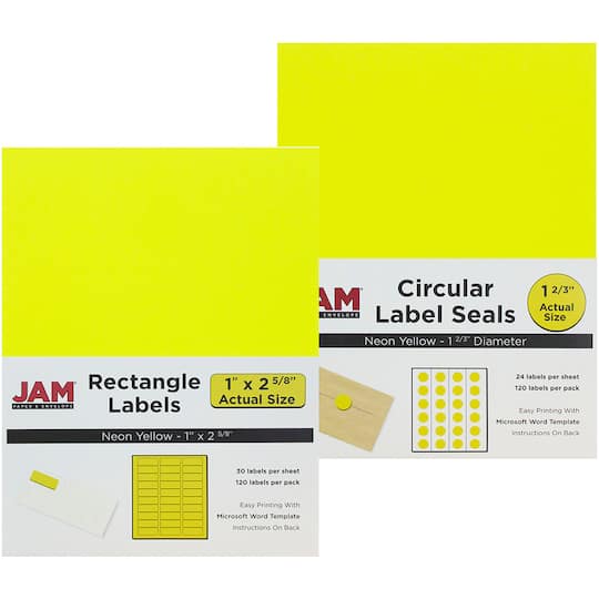 JAM Paper Neon Yellow Mailing Address Label Combo Set